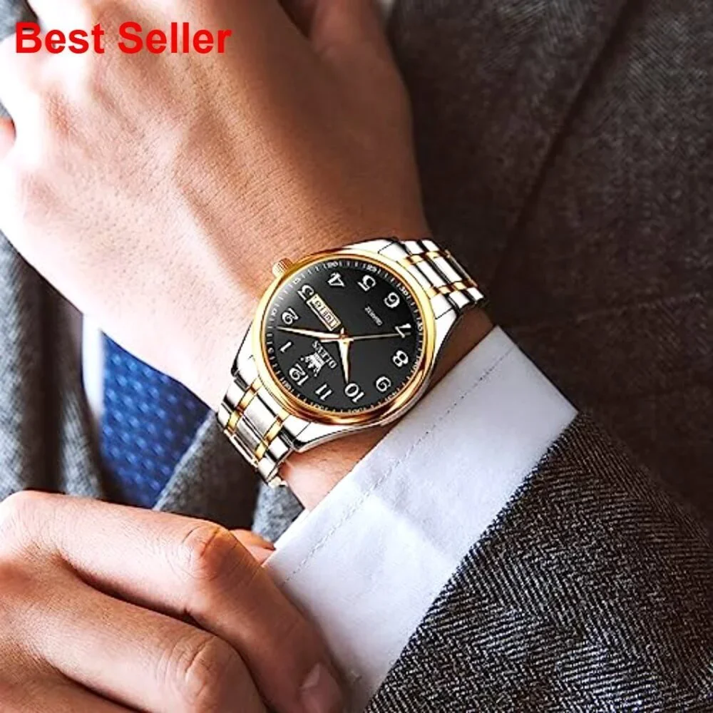 Stainless Steel Watch with Day Date Diamond Dial Waterproof